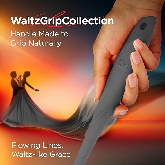Kitchen Mama WaltzGrip Platinum Silicone Jar and Can Spatula Utensil Set: Heat Resistant, Nonstick Scraper, Scooping, Perfect for Smoothies, Jam, Cream, Butter, Dishwasher Cooking Gadget (Metal Gray)