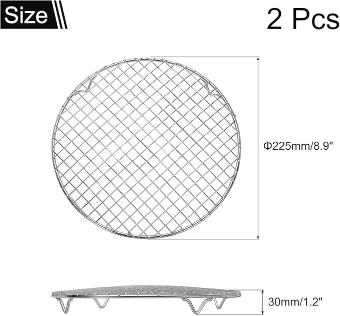uxcell 2 Pcs Round Cooking Rack 8.9 Inch Dia Stainless Steel Wire Cooling Steamer Rack for Baking Canning Cooking Roasting Cooling Grilling Drying, Silver