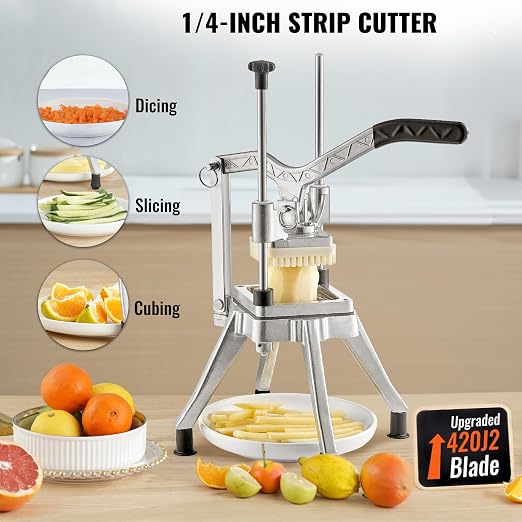VEVOR Commercial Vegetable Fruit Chopper 1/4" Blade Heavy Duty Professional Food Dicer Kattex French Fry Cutter Onion Slicer Stainless Steel for Peppers Potato Mushroom