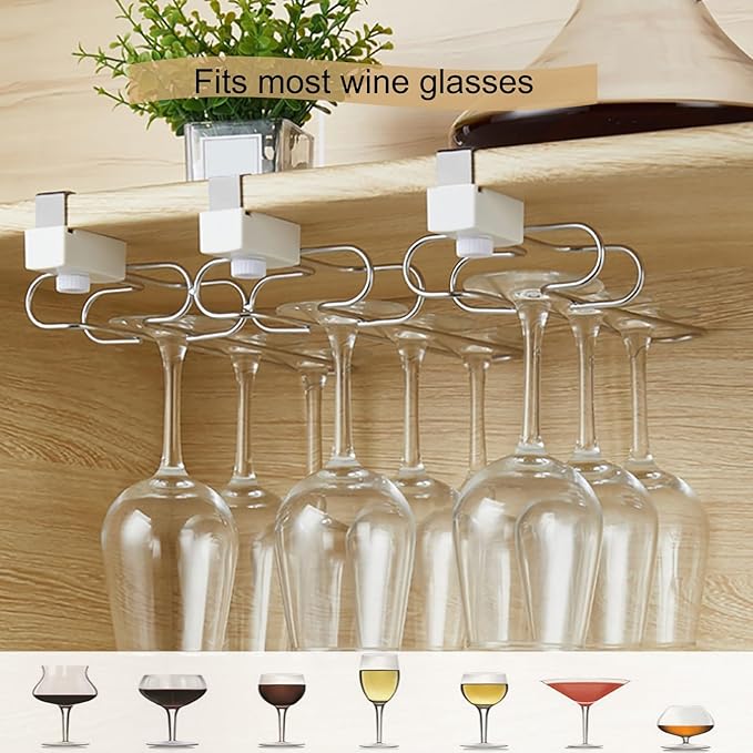 Wine Glass Holder, No Drilling Wine Glass Storage Organizer, Hanging Wine Glass Rack Under Cabinet, Stemware and Glassware Hanger and Organizer