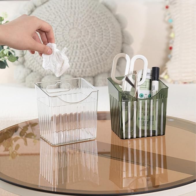 2 Pcs Storage Organizer Bins Wall, Clear Plastic Storage Bins, Fridge Organizer Stackable, Clear Plastic Toothbrush Holder for Wall, Countertops,Kitchen, Refrigerator, Pantry- BPA Free(Clear) (Green)