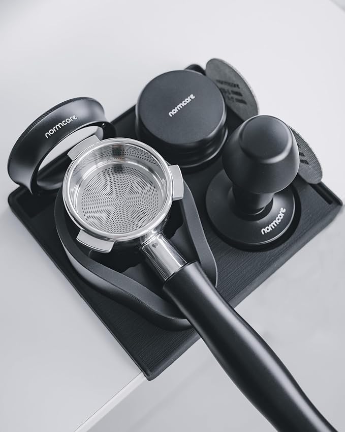 Normcore Espresso 58mm Portafilter Tamping Station, Compact Tamping Station, Barista Corner Tamping Mat With Portafilter Stand, Coffee Tamper Holder Pad, Black