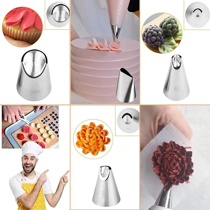 9 Pcs Rose Flower Piping Tips Set, Stainless steelchrysanthemum nozzle, Petal Icing Tips with, DIY Icing Nozzle Tool for Cupcakes