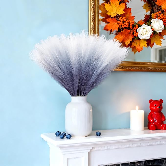 TORONTOKYO Navy Blue Pampas Grass Decor, 50Pcs 21.6 inch Artificial Faux Pompas Grass Small Fluffy Arrangement for Wedding Boho Home Decor Vase Filler