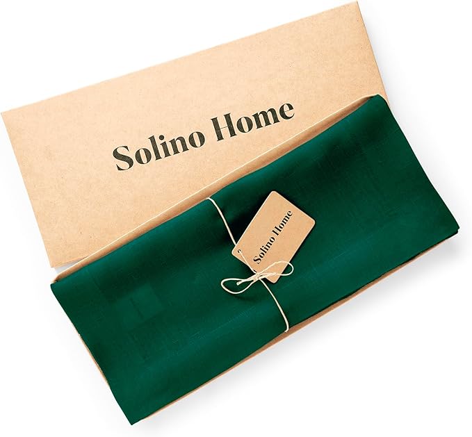 Solino Home 100% Pure Linen Dark Green Table Runner 36 Inches - 14 x 36 Inch for Coffee Tables and Dresser - Sonoma Collection