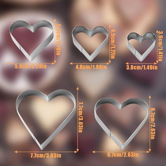 Stainless Steel Cookie Cutter Set, 5 PCS Heart Sandwiches Cutters Biscuit Molds,Geometric Frame Cookie Cutters Pastry Molds Perfect for Holiday Baking (Heart)