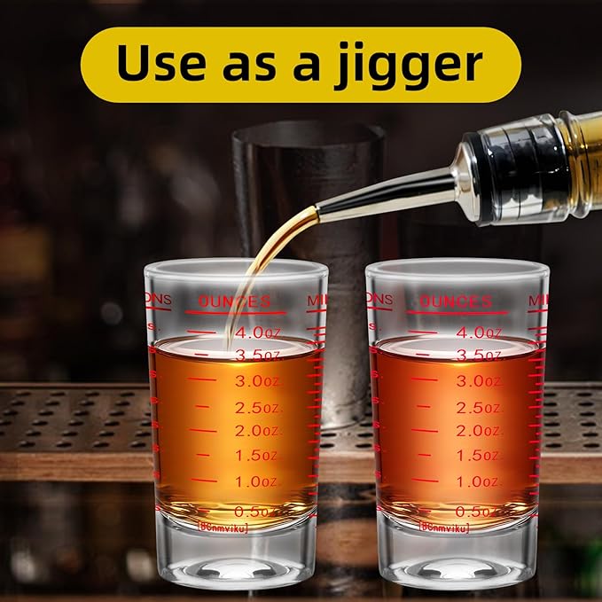 4Pcs Shot Glass Measuring Cup, 4 Ounce Heavy Base Jigger, Espresso Shot Glasses, Liquid Cup, Round Shot Glasses, Small Cups for Vodka, Whiskey, Tequila, Espresso, Liquor (4, Red)