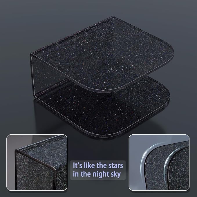 Napkin Holder for Table, Black Glitter Acrylic Square Holder for Kitchen, Tabletop Freestanding Tissue Paper Cocktail Napkin Holder Dispenser for Bar, Restaurant (Black Glitter)
