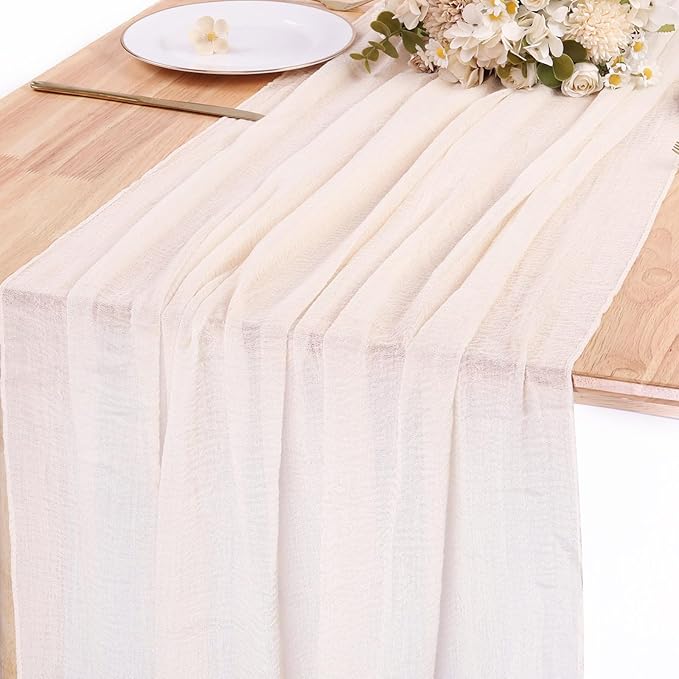 13ft Light Beige Cheesecloth Table Runner Boho Gauze Runner for Baby Shower 35x157 Inches Cheese Cloth Table Runner for Wedding Bridal Party Home Decorations