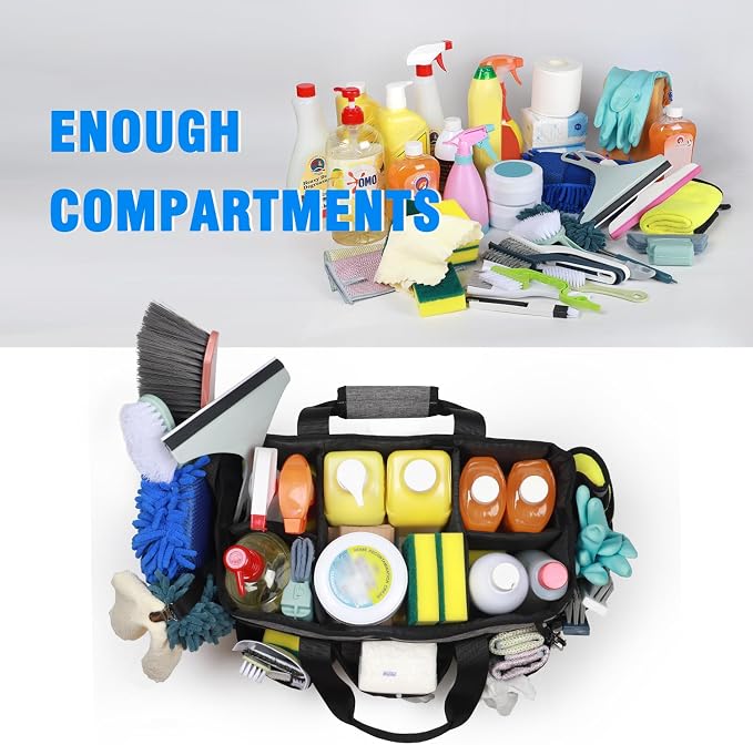 Wearable Cleaning Caddy Bag, Cleaning Caddy Supplies Organizer with Handles for Cleaners & Housekeeper, Under Sink & Car Cleaning Tool Organizers Bag with Adjustable Shoulder Strap&Waist Belt