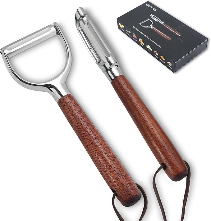 Vegetable Peeler, Premium Y-Shaped and I-Shaped Stainless Steel Potato Peelers Set, Multifunctional Kitchen Peeler Real Wood Handle Ultra Sharp Blade Vegetable Fruit Carrot Apple (2PCS)