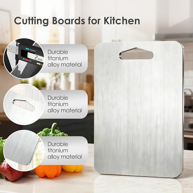 2mm Thicker Upgraded Anti-Slip 2pcs Cutting Boards,316 Food Grade Stainless Steel,Healthy Kitchen Cutting Board,With Anti-Slip Pad Perfect For Chefs,Campers,And Gifts,14.2x9.8in,11.8x9.1in