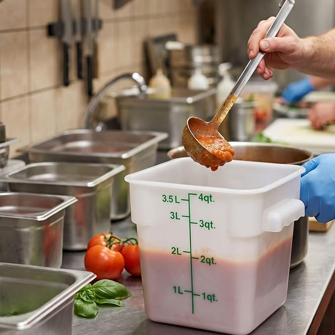 TrueCraftware- 4 Quart White Square Food Storage Container Polypropylene- Commercial Reusable Food Container Canister with Measurement Markings for Meal Prep Pantry Kitchen