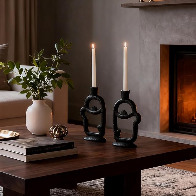 Face Decorative Taper Candle Holder - Modern Abstract Creative Face Candlestick Holder for Table Centerpiece, Black Medium Candle Sticks Holder Decor for Home Dinning Party Birthday Housewarming Gifts