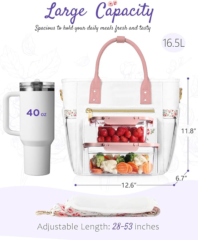 GLORIEROO Deluxe Insulated Lunch Box Bag Women - Leakproof Waterproof Cooler with Multi Pockets Removable Strap for Work Picnic - Teacher Mothers Day Christmas Birthday Gifts