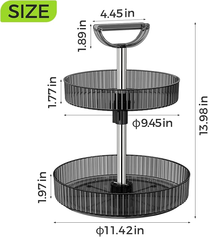 2-Tier Rotating Organizer with Handle – Adjustable Shelf, 360° Lazy Susan Turntable for Kitchen Countertop, Bathroom, Pantry – Multi-Functional Storage for Spices, Cosmetics, Snacks, Fruits