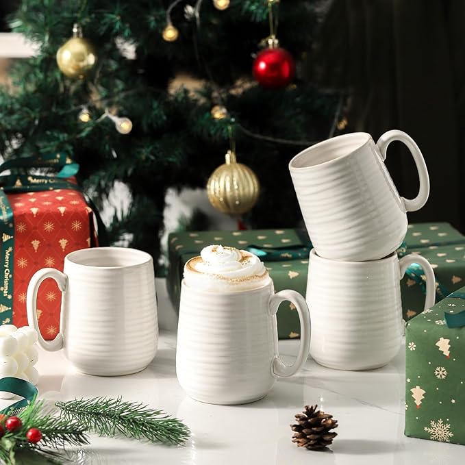 HASENSE Large Coffee Mugs,15oz Ceramic Coffee Mug Set of 4, Porcelain Coffee cups with handle for Morning Coffee, Latte, Tea and Cocoa, Coffee Cups with Unqiue Glaze for Men, Women, Plain