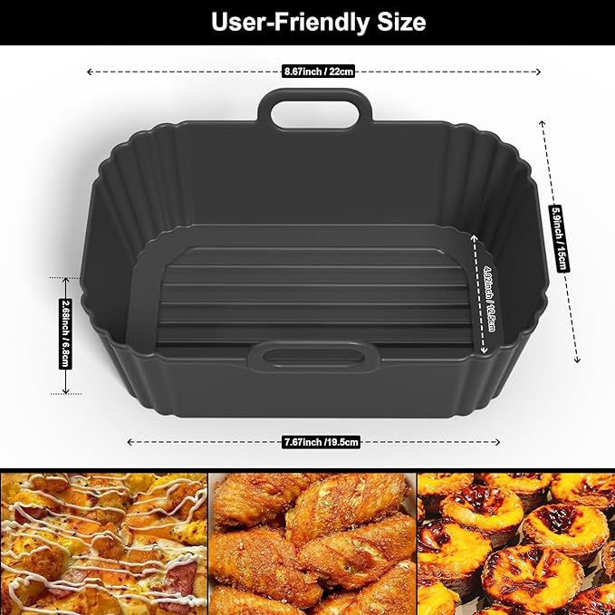 Silicone Air Fryer Liners 2 Pack, Reusable Compatible for Ninja Foodi DZ201, DZ401, DZ550, DZ302, COSORI 9QT, Chefman, Instant, and 6-in-1 8-10QT Dual Baskets