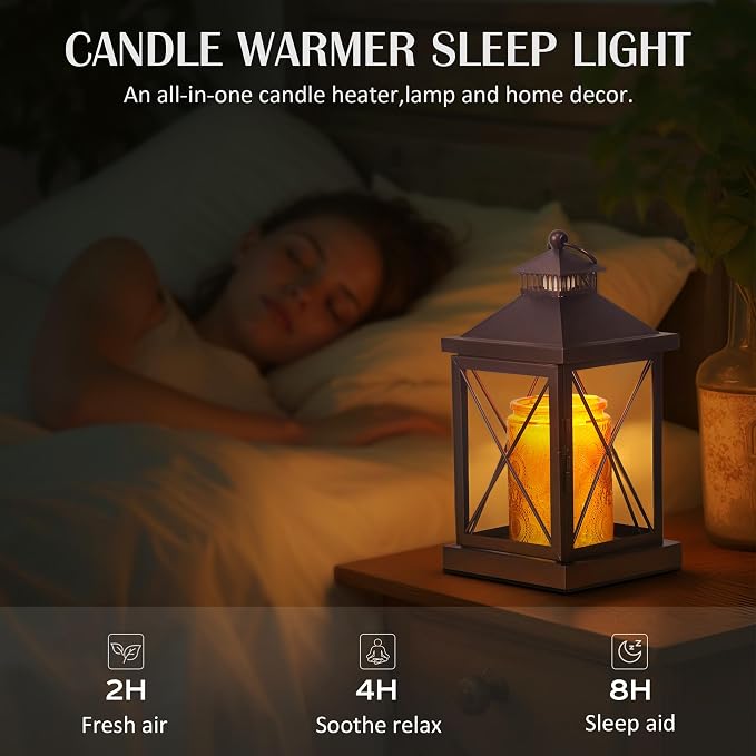 Candle Warmer Lamp with Timer,Dimmable Farmhouse Candle Lamp Warmer,Fully Enclosed and Hanging Up Designed Candle Warmer Vintage Lantern Lamp,Compatible with 3 Wick Candles Jars - Coffee