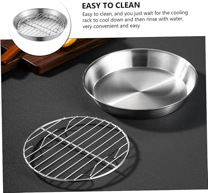 1set Stainless Steel Baking Tray Rack Round Roasting Pan for Draining Oil for Snacks Cakes and Pastries and Practical Design