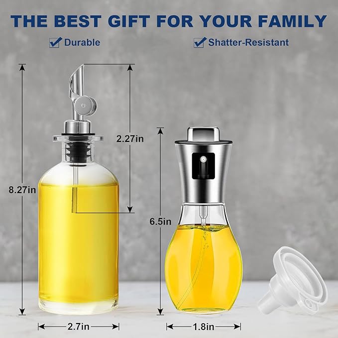 OKYUK Olive Oil Dispenser Bottle & Oil Sprayer for Cooking, Oil and Vinegar Dispenser Set, with Bamboo Tray, 20 Labels, Coffee Syrup Dispenser Oil Bottles for Kitchen