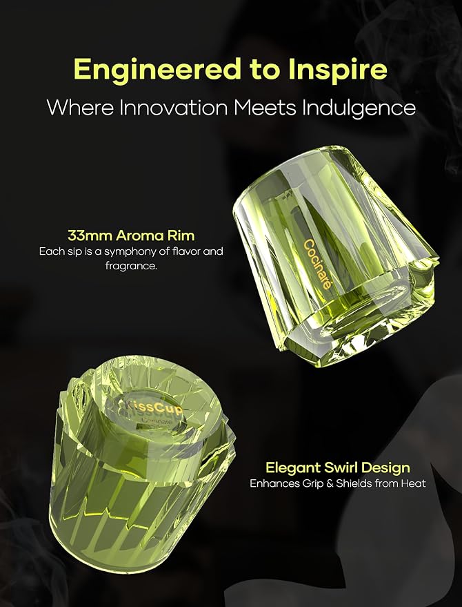 Cocinare KissCup Crystal Espresso Cup – 1.5oz Demitasse Cup for Espresso, Pour-over coffee & Tea, Lime Green, Art Crystal
