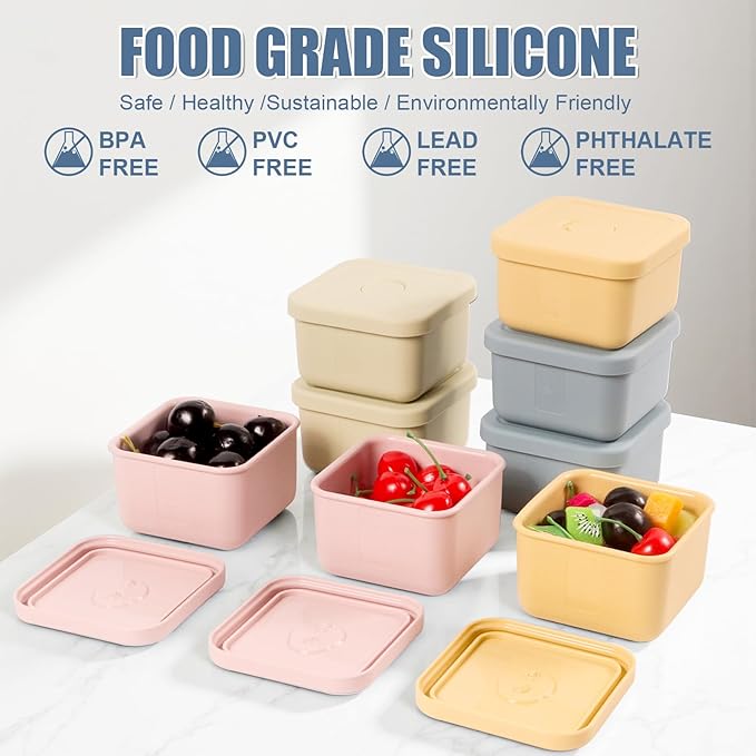 3 PCS Silicone Food Storage Containers with Lids，BPA Free Reusable Silicone Storage Containers for Food Freezer Containers Freezer Dishwasher Safe（24oz,10oz,4oz）