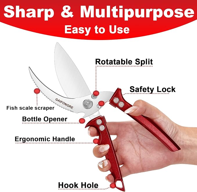 Heavy Duty Poultry Shears,Kitchen Shears for food Heavy Duty,Kitchen Scissors All Purpose,Rigid Bones,Chicken,Fish,Meat,Easily Separable for Thorough Cleaning,Dishwasher Safe.