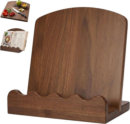 Scalloped Wooden Cookbook Stand for Kitchen Counter,2 in 1 Recipe Book Holder,Charcuterie Board & Kitchen Serving Tray,Durable Cook Book Holder Stand Easily Keeps Cook or Recipe Books Open