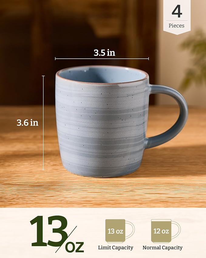 famiware Coffee Mugs Set of 4, Meteor 13 oz Ceramic Mug Cup Set with Handle for Coffee, Tea, Cappuccino, Latte, Milk, Blue Gray