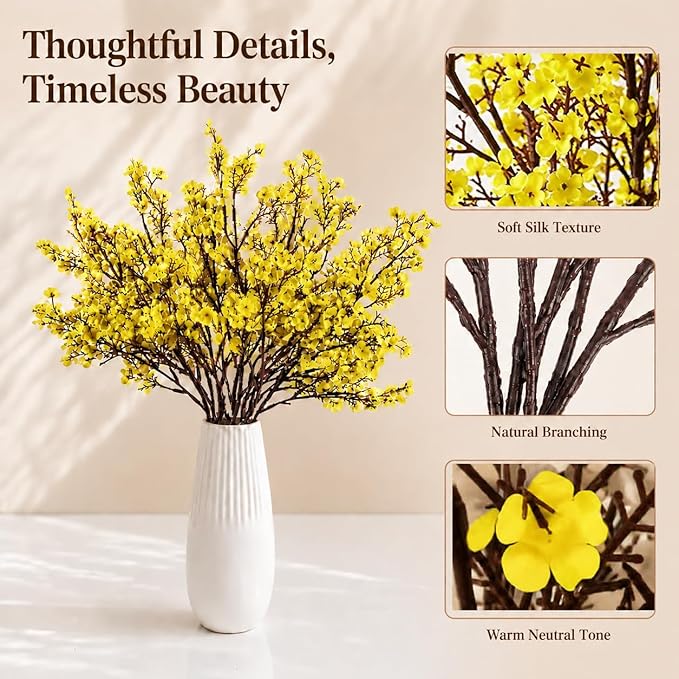 Mandy's Yellow Artificial Baby’s Breath Flowers 6 Bundles Silk Gypsophila, 18.5 Inch European Style Modern Home Decor Centerpiece, Neutral Wedding Flower Arrangements