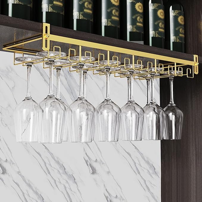 Under Cabinet Wine Glass Rack, Punch-free Stemware Rack, Hanging Stemware Holder, Adjustable Under Shelf Glasses Storage Hanger, Metal Organizer, For Cabinet Kitchen Bar