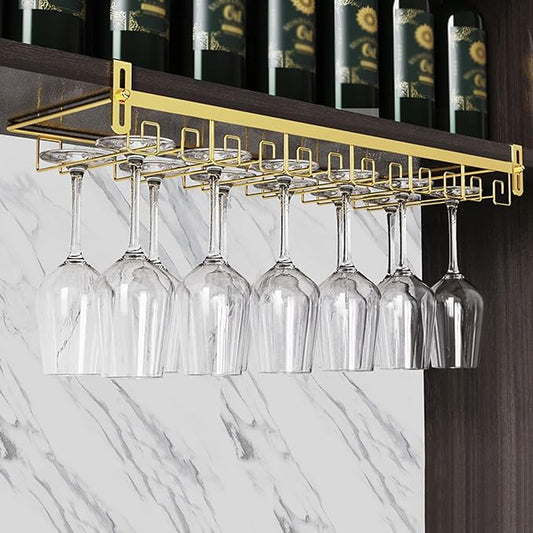 Under Cabinet Wine Glass Rack, Punch-free Stemware Rack, Hanging Stemware Holder, Adjustable Under Shelf Glasses Storage Hanger, Metal Organizer, For Cabinet Kitchen Bar