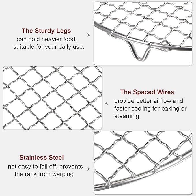 HARFINGTON Round Cooking Rack 5-inch 201 Stainless Steel Cross Wire Barbecue Grill Net with 20mm Legs for Cooking Baking Steaming BBQ