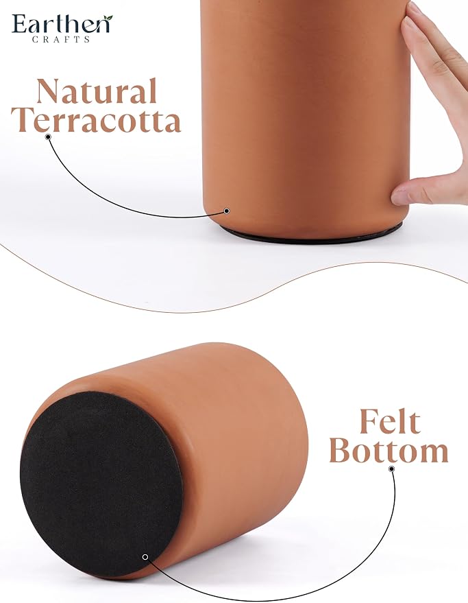 Terracotta Utensil Holder 6.5” Set of 2 Large Kitchen Utensil Crock & Counter Organizer | Flatware, Spatula Tool & Cooking Storage Caddy | Farmhouse Countertop Decor