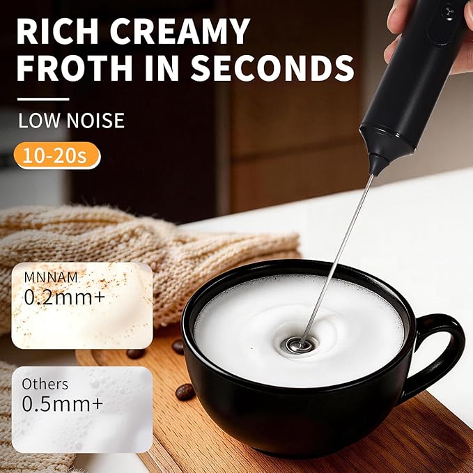 Rechargeable Handheld Milk Frother with Stand, 3 Speeds 3 Detachable Stainless Steel Whisks Electric Drink Mixer, Coffee Mixer for Lattes Cappuccino Matcha Eggs, Kitchen Gifts