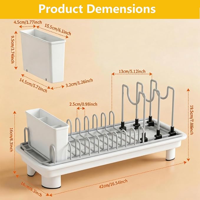 Small Dish Drying Rack,Compact Dish Rack for Kitchen Counter with 360° Rotating Drain Spout and Utensil Holder,Stainless Steel Countertop Dish Drainer for Sink,Space-Saving Design for Small Kitchen