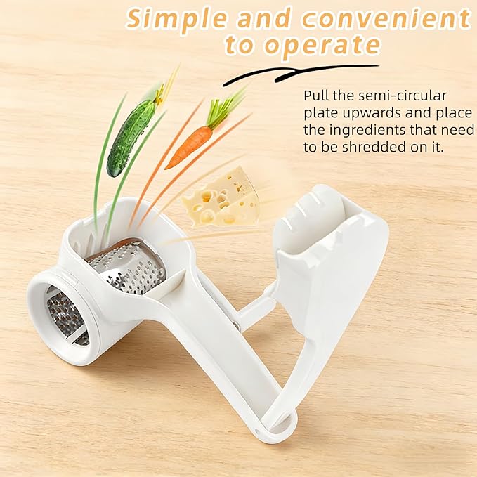 Rotary Cheese Grater-Manual Handheld Cheese Shredder with Stainless Steel Drum, Easy to Clean, Lightweight Grater with Handle for Nuts, Parmesan, Cheese