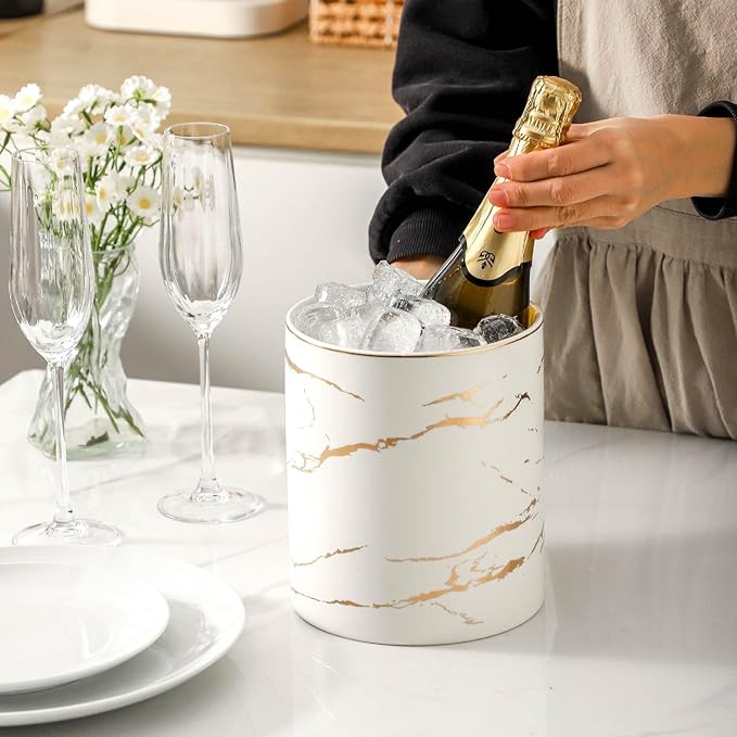 7"+5.3" Marble Utensil Holder, Large Kitchen Utensil Holder Organizer , Golden Marble White Stable Utensil Crock Spatula Holder for Kitchen Counter Countertop Farmhouse Cooking Tools Holder