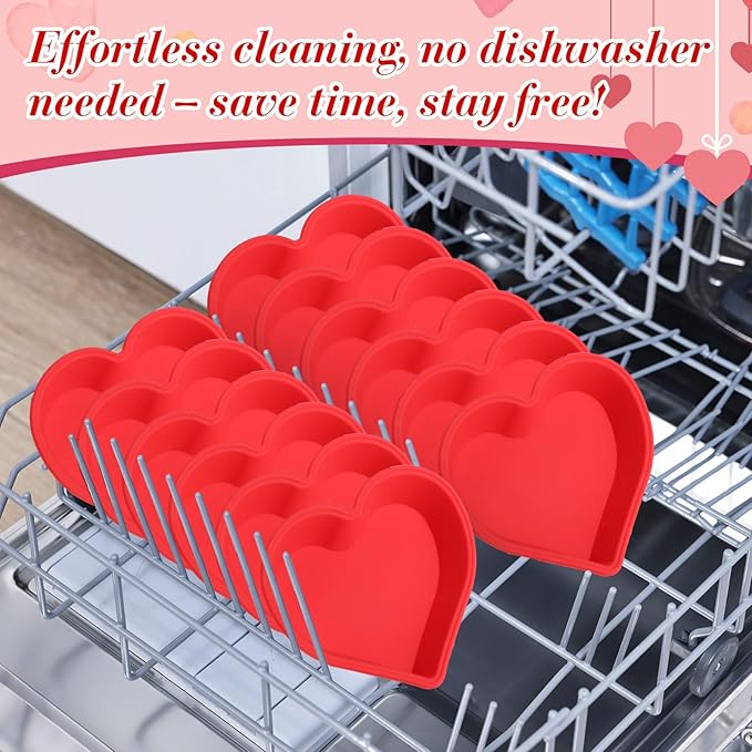 12 Pcs Heart Cake Pan Silicone Heart Cake Molds Baking Pan Nonstick Molds for Anniversary Birthday Snack Cupcake Baking (4 Inch)