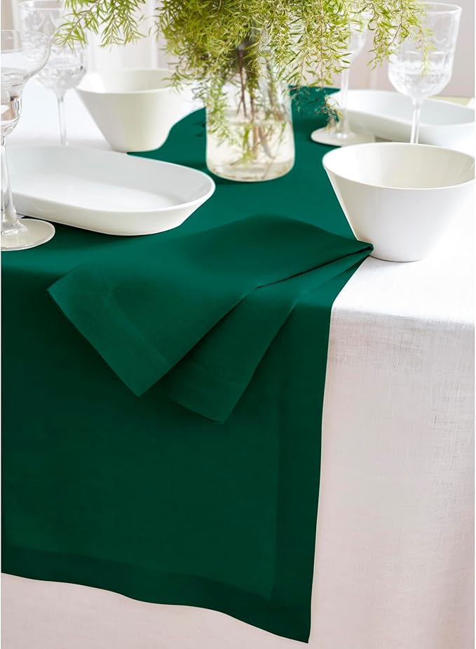 Solino Home 100% Pure Linen Dark Green Table Runner 72 Inches Long - 14 x 72 Inch for Dining and Dresser - Sonoma