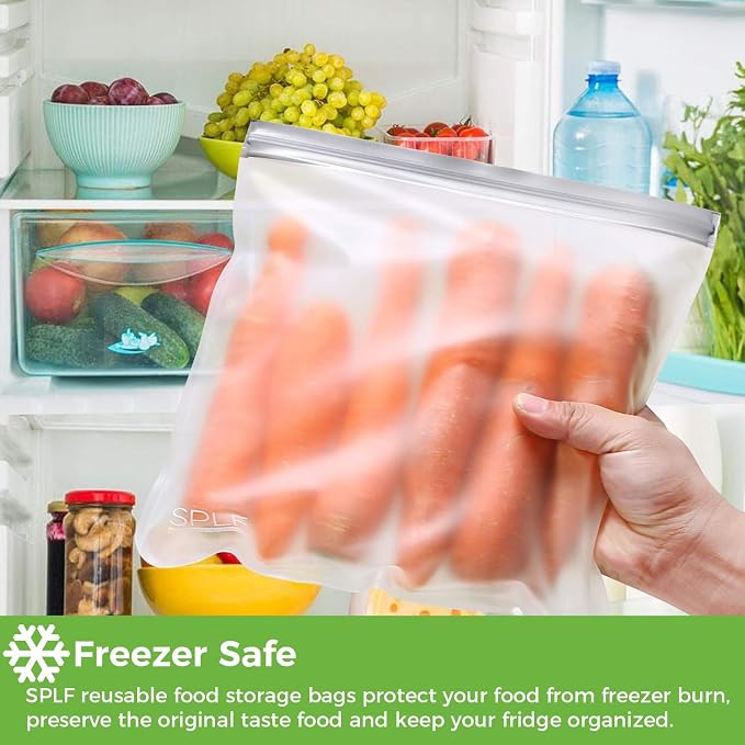 SPLF 9 Pack Reusable Gallon Freezer Bags, BPA Free 1 gallon Leakproof Silicone and Plastic Free Food Storage Bags for Meal Prep, Fruits, Sandwich, Snack, Travel Items