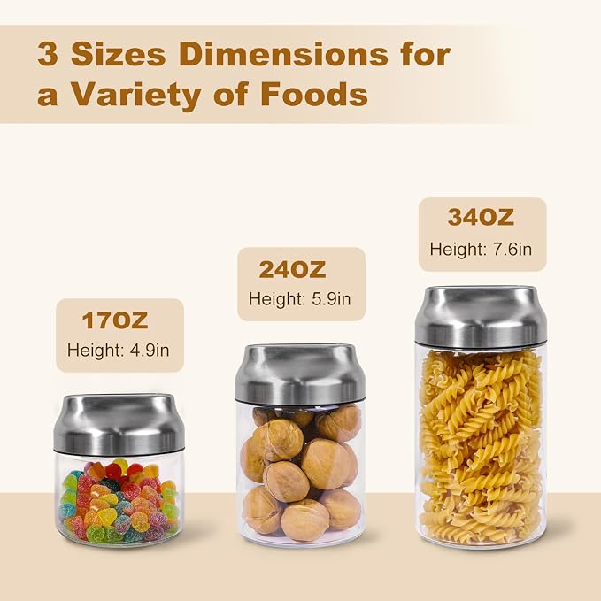 Aelga 34oz Glass Food Jars Canisters with Lid, Wide Mouth Storage Jars with Airtight Lids, Clear Food Storage Containers for Flour, Cereal, Coffee, Nuts & More (Pack of 2)