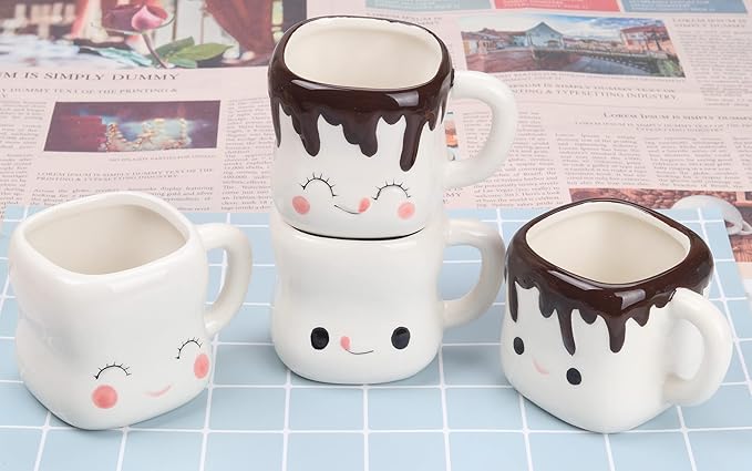 Marshmallow Mugs Set of 4 with Handle Marshmallow Cups Cute Mugs for Kids Hot Chocolate Cocoa Mug Gifts for Kids Women Christmas Mother's Day Set 6OZ