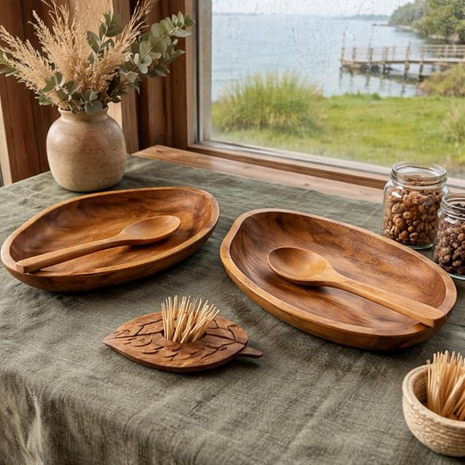 Teak Wood Multi-Purpose Catchall Tray – 12.8" Live Edge Decorative Organizer for Keys, Jewelry & Coffee Table Decor