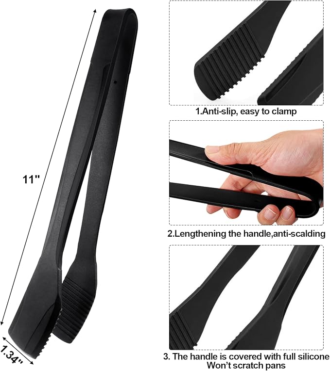 Silicone Kitchen Cooking Tongs, Premium Stainless Steel Silicone Barbecue Clamp, Multipurpose BBQ Clamp Spatula for Gripper Bread Clip, Fried Steak Clamp, Flipping Fish, Toast Salad Tongs（11 Inch）