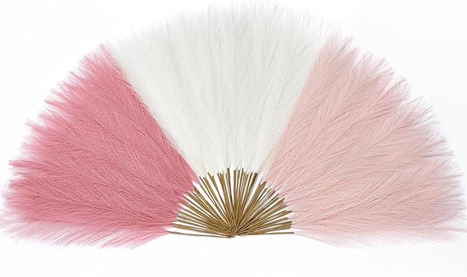 Serwalin 60 Pcs Pampas Grass, 17.7" Pink Pampas Grass Decor, Faux Pampas Grass Home Decoration Wall Decor Vase Filler for Wedding Centerpieces Party Decorations, Pink Valentines Decor
