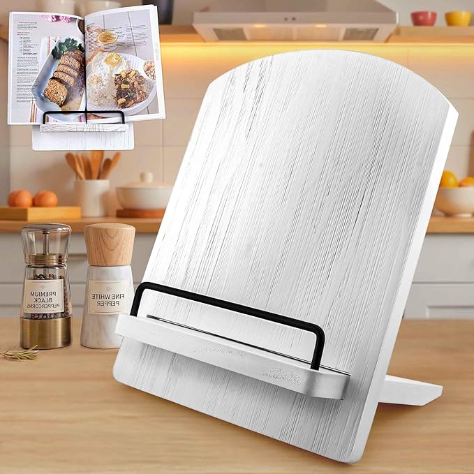 Wood Cookbook Stand Cookbook Holder: Kitchen Adjustable Cookbook Holder Recipe Stand for Counter White