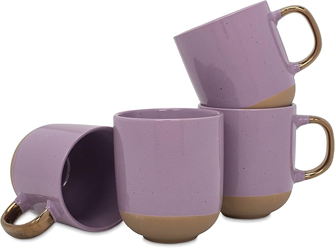 Elanze Designs Speckled 16 ounce Ceramic Mugs With Metallic Handle Set of 4, Purple