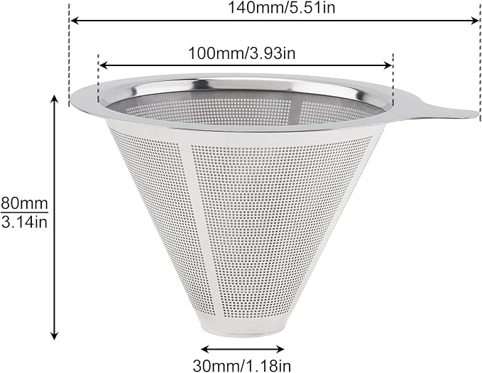 TQEONKL Pour Over Coffee Dripper,Paperless Reusable Coffee Filter,Metal Cone Reusable Single Cup Coffee Maker (2-4 cups)